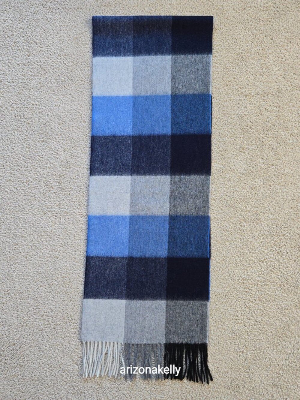 NWOT Cashmere Woven Scarf Blue, Black & Gray Plaid Checks - Picture 4 of 15